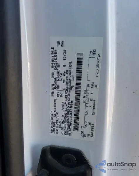 2019 Ford F150 из США, поврежденный, VIN 1FTMF1CB9KKE58548